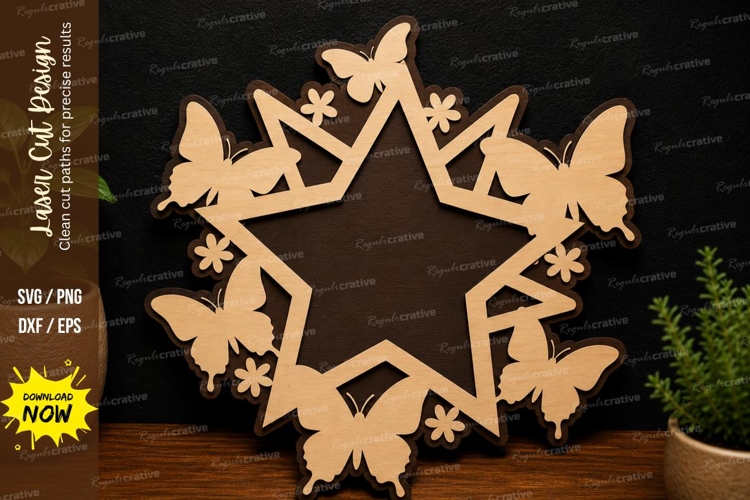 Butterfly Star Frame laser cut svg File butterfly star laser example image 1