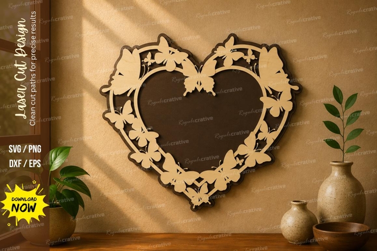 Butterfly Heart Frame laser cut svg File butterfly heart example image 1