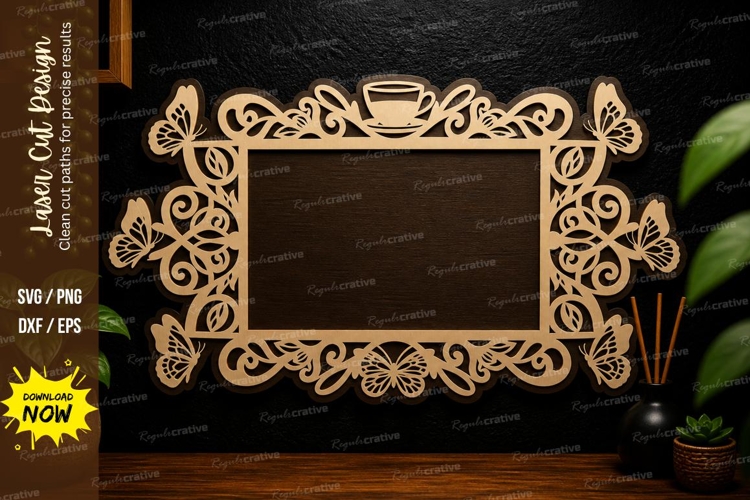 Floral Rectangle Frame laser cut svg File floral rectangle example image 1