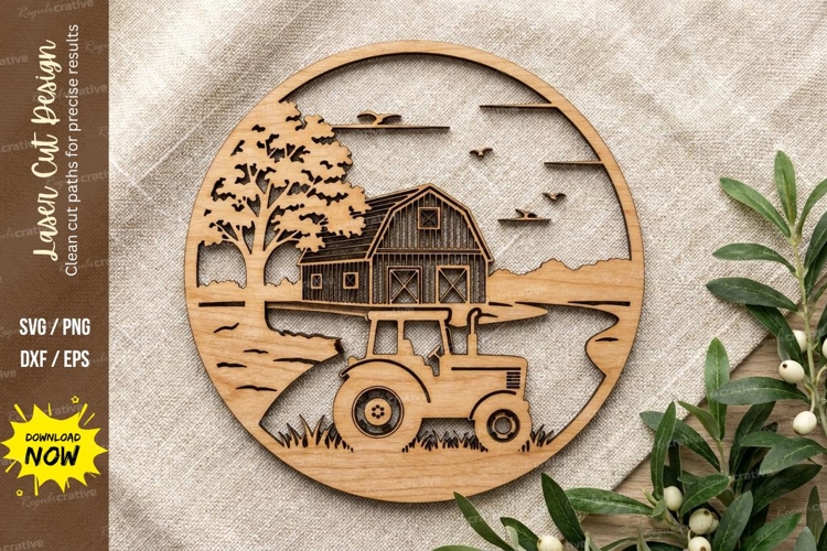 Farm Tractor Scene Laser Cut, tractor svg, farm svg, agricul
