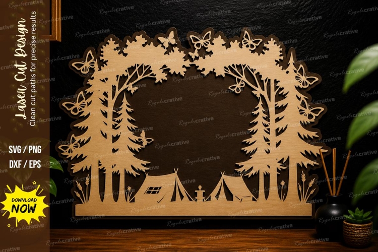 Forest Camping Frame laser cut svg File forest camping laser example image 1