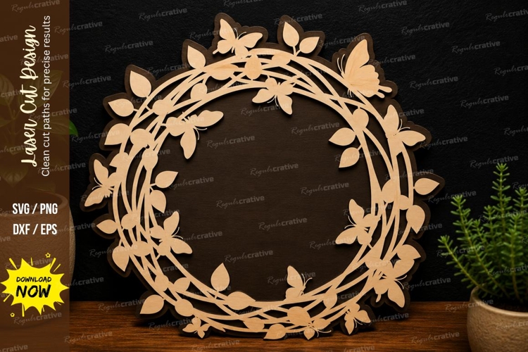 Leaf Circle Wreath laser cut svg File leaf wreath laser cut example image 1