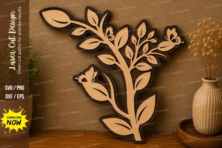 Floral Branch Art laser cut svg File floral branch laser cut example image 1