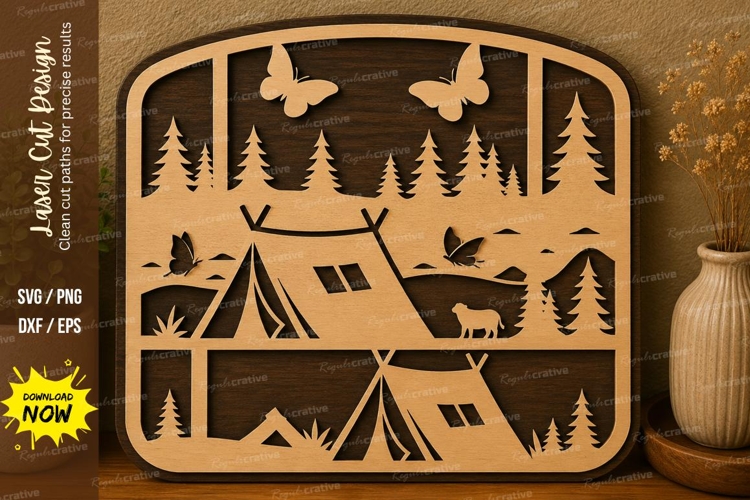 Camping Tent Landscape laser cut svg File camping landscape example image 1