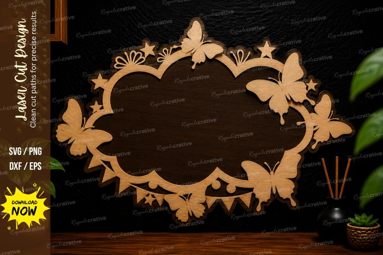 Butterfly Cloud Frame laser cut svg File butterfly cloud example image 1