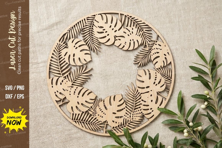 Tropical Leaf Circle Laser Cut, tropical leaf svg, botanical