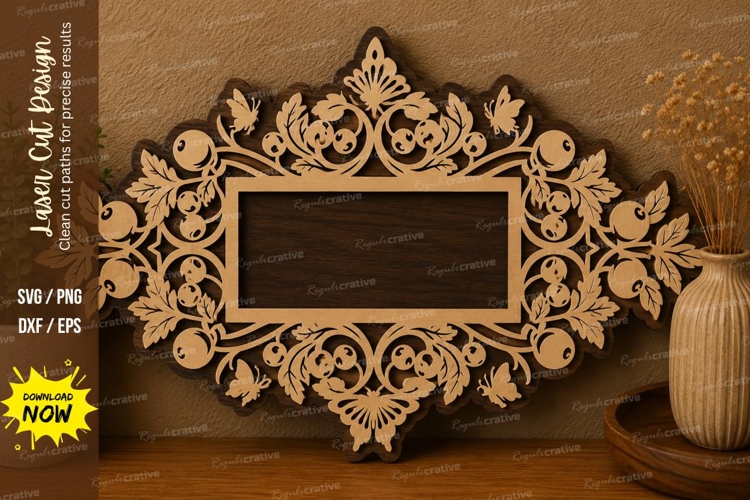 Floral Rectangle Frame laser cut svg File floral rectangle example image 1