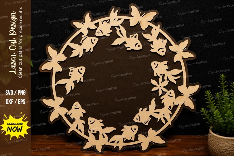 Goldfish Butterfly Wreath laser cut svg File goldfish wreath example image 1