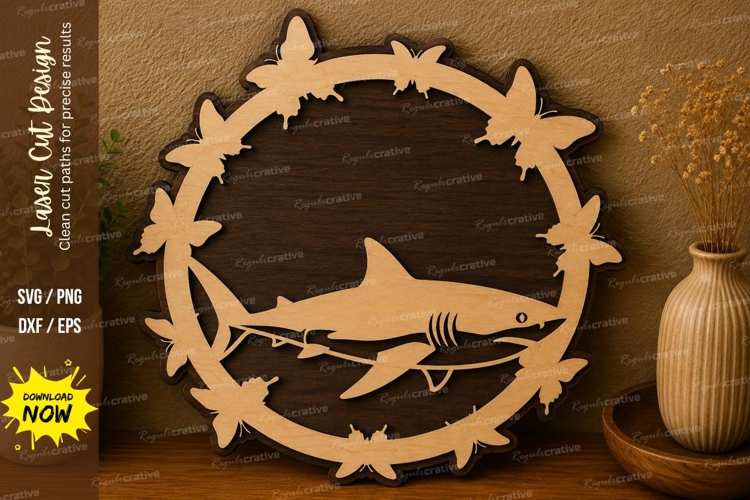 Shark Butterfly Wreath laser cut svg File shark wreath laser example image 1