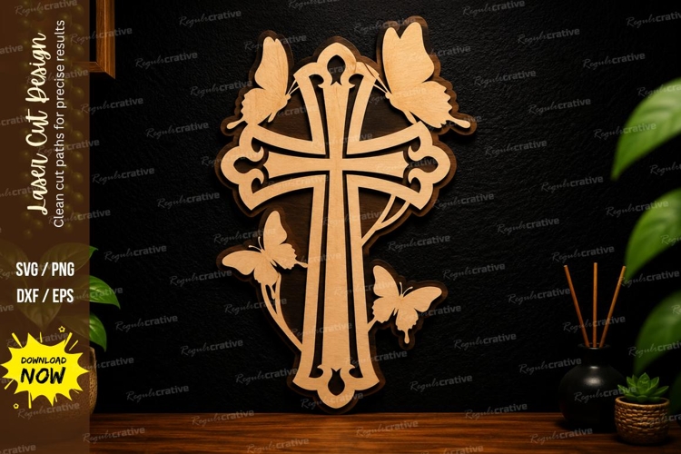 Butterfly Cross Art laser cut svg File cross laser cut svg example image 1