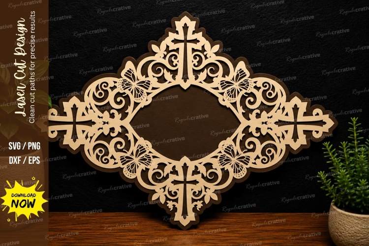 Ornate Cross Frame laser cut svg File ornate cross laser cut example image 1