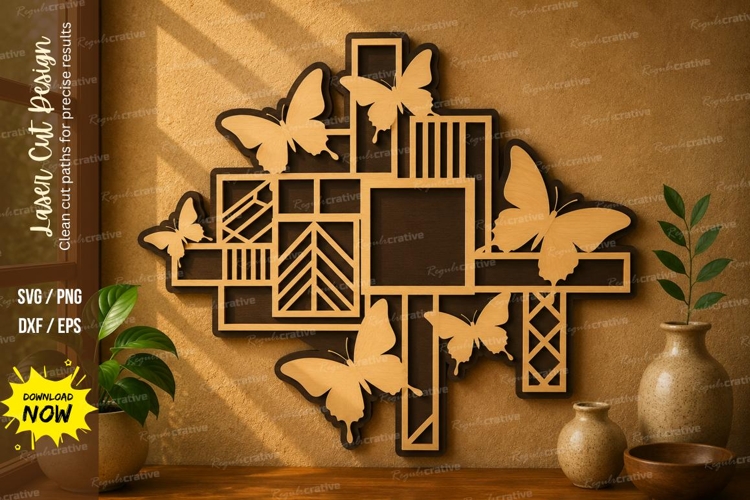 Geometric Butterfly Cross laser cut svg File geometric cross example image 1