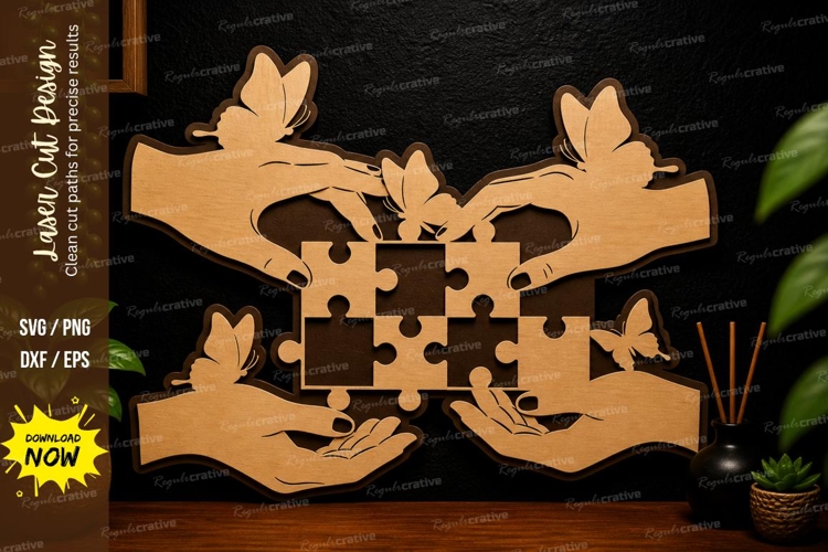 Puzzle Hand Design laser cut svg File puzzle hand laser cut example image 1
