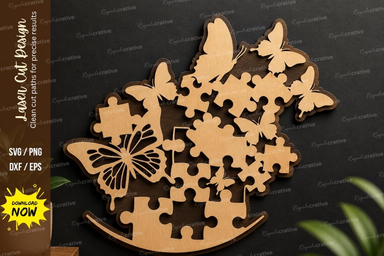 Puzzle Butterfly Heart laser cut svg File puzzle butterfly example image 1