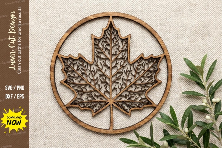 Maple Leaf Circle Laser Cut, maple leaf svg, leaf svg,autumn