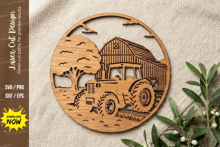 Barn Tractor Scene Laser Cut, barn svg, tractor svg, farm