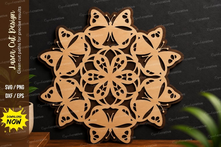 Butterfly Mandala Decor laser cut svg File butterfly mandala example image 1