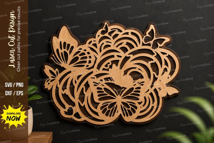 Floral Butterfly Cluster laser cut svg File floral butterfly example image 1