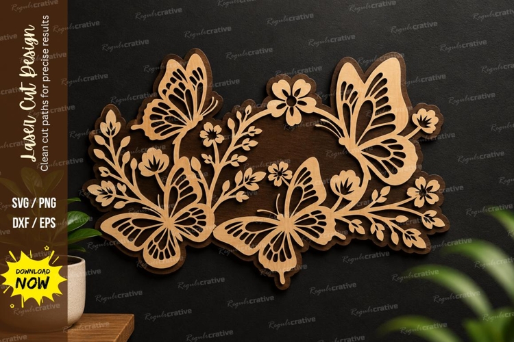 Butterfly Floral Swirl laser cut svg File butterfly floral example image 1