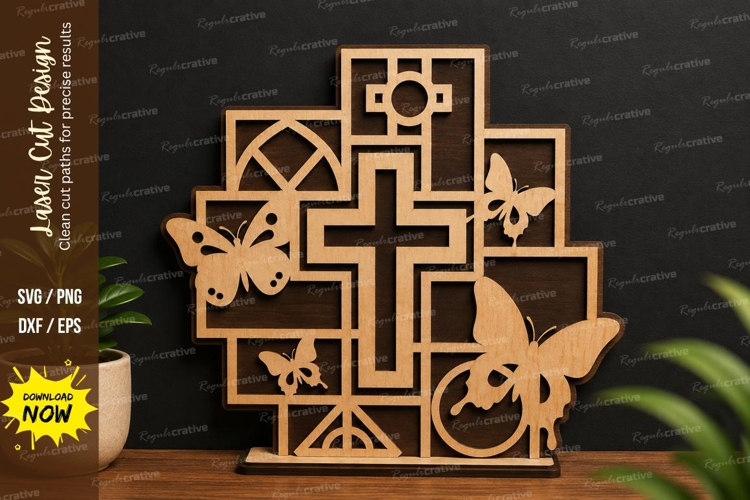 Geometric Cross Frame laser cut svg File geometric cross svg example image 1
