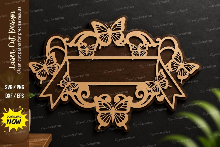 Butterfly Ribbon Frame laser cut svg File butterfly ribbon example image 1