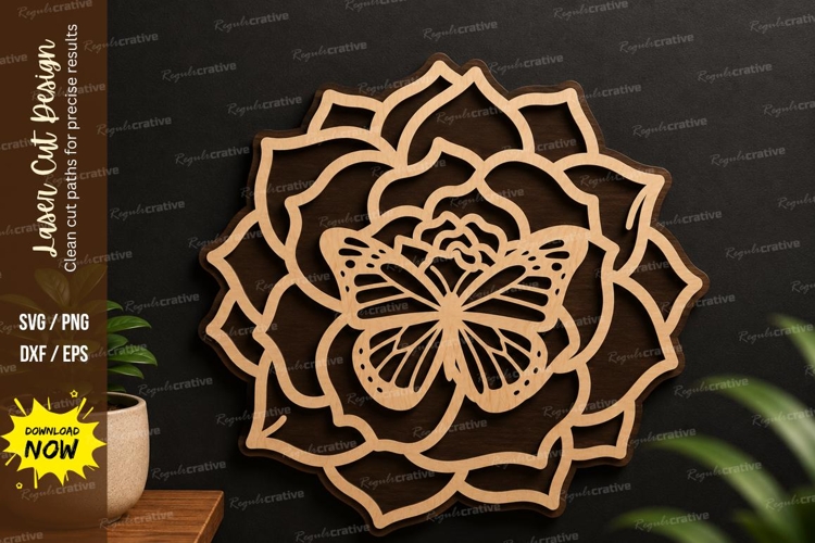 Butterfly Flower Mandala laser cut svg File example image 1