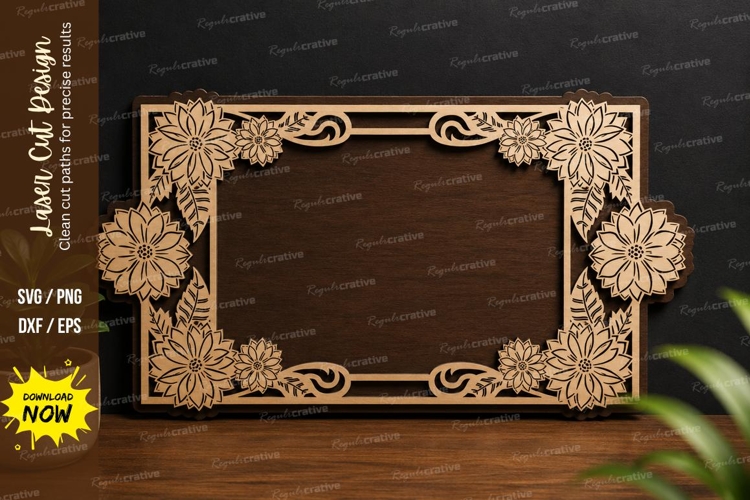 Floral Rectangle Frame laser cut svg File floral rectangle example image 1