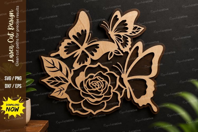 Butterfly Rose Decor laser cut svg File butterfly rose svg example image 1