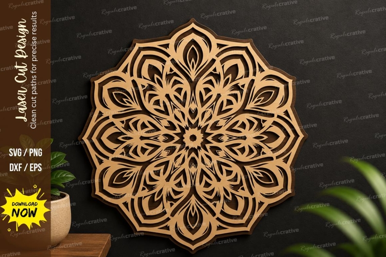 Floral Mandala Decor laser cut svg File floral mandala svg example image 1