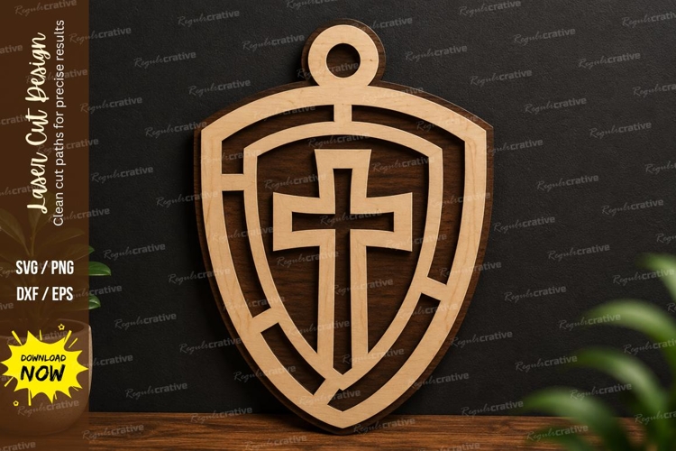 Cross Shield Ornament laser cut svg File cross shield svg example image 1