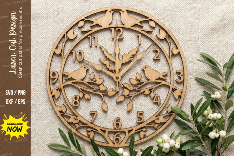 Bird Branch Wooden Wall Clock | Laser Cut Bird Decor