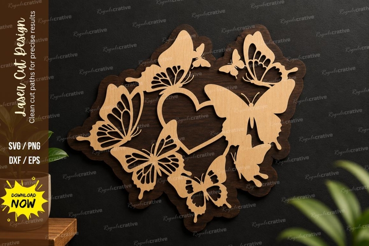 Butterfly Heart Wreath laser cut svg File butterfly heart example image 1