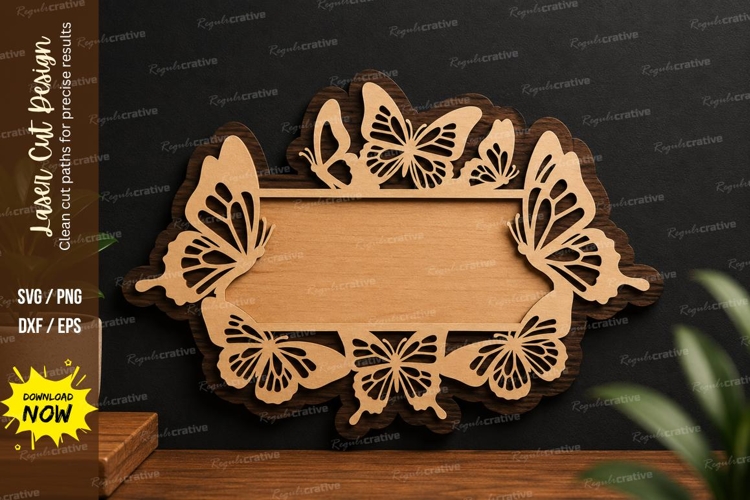 Butterfly Oval Frame laser cut svg File butterfly oval frame example image 1