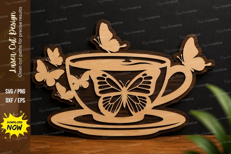 Butterfly Tea Cup laser cut svg File butterfly tea cup svg example image 1
