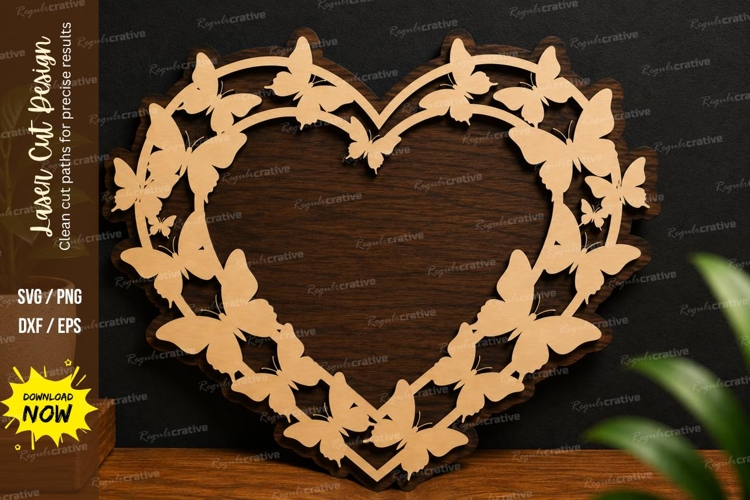 Butterfly Heart Wreath laser cut svg File butterfly heart example image 1