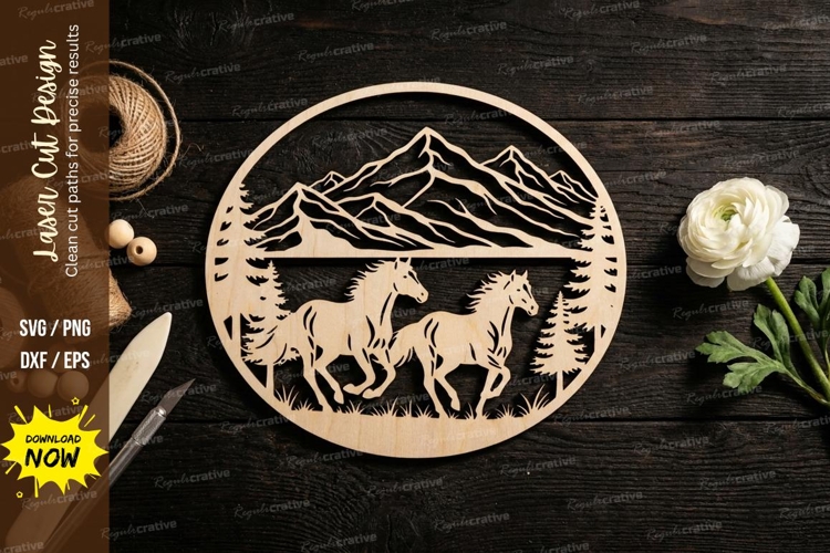Running Horses Mountain Wooden Wall Art | Laser Cut Horse