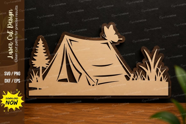 Camping Tent Scene laser cut svg File camping tent svg, tent example image 1