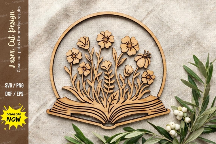 Floral Book Wooden Wall Art | Laser Cut Flower Decor