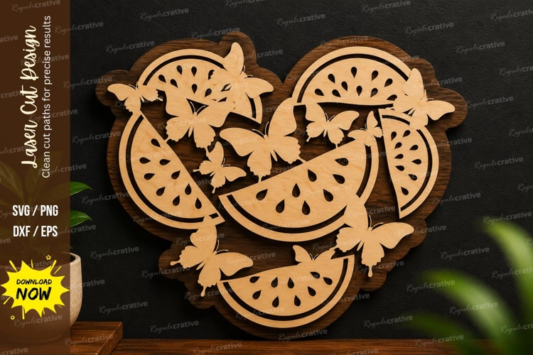 Watermelon Heart Frame laser cut svg File watermelon heart example image 1