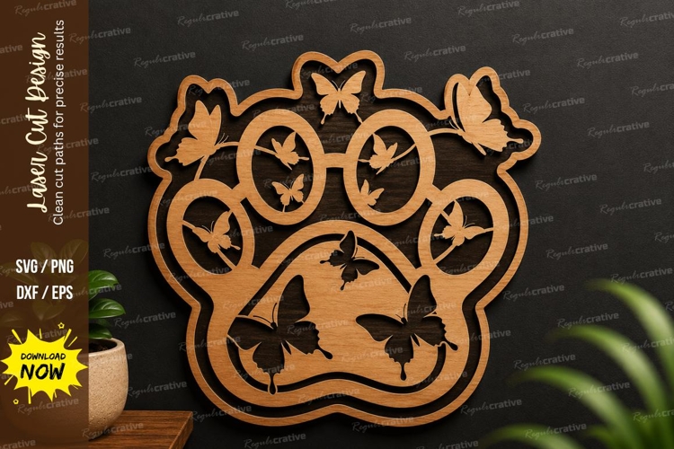 Butterfly Paw Print laser cut svg File paw print svg example image 1