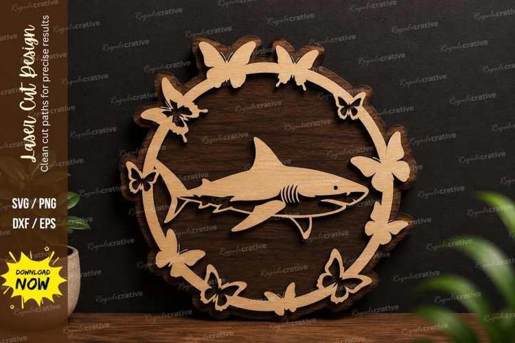 Shark Circle Frame laser cut svg File shark circle svg example image 1