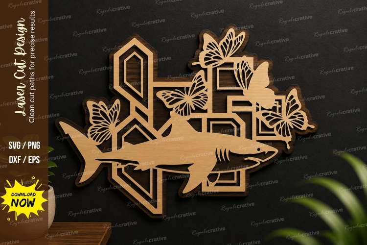 Geometric Shark Decor laser cut svg File geometric shark svg example image 1