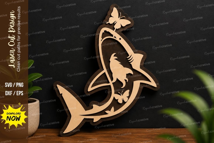 Butterfly Shark Silhouette laser cut svg File butterfly example image 1