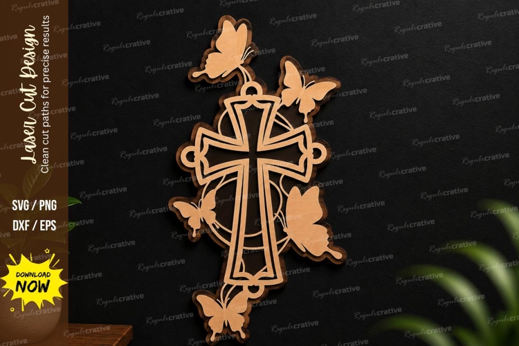 Butterfly Cross Decor laser cut svg File butterfly cross svg example image 1