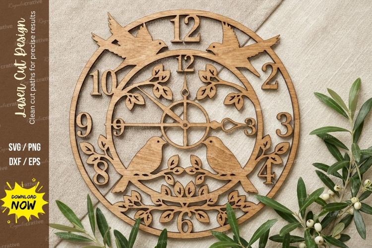 Birds Wooden Wall Clock | Laser Cut Bird Branch Clock
