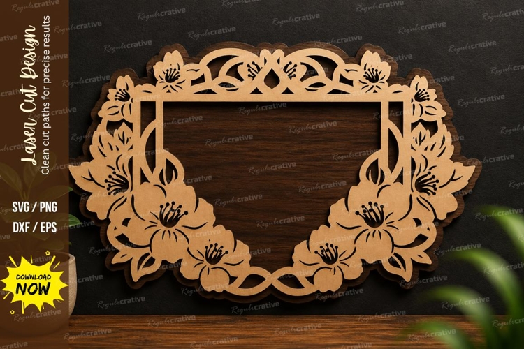 Floral Rectangle Frame laser cut svg File floral rectangle example image 1