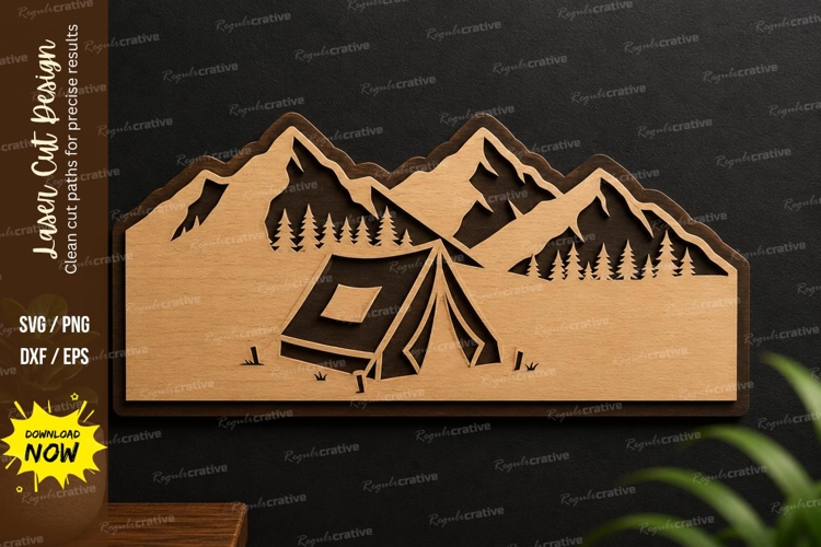 Mountain Camping Scene laser cut svg File mountain camping example image 1