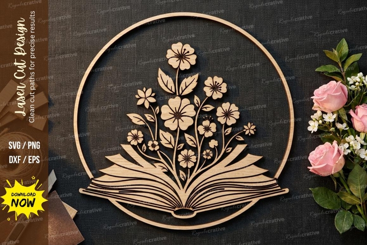 Floral Book Wooden Wall Art | Laser Cut Flower Book Decor