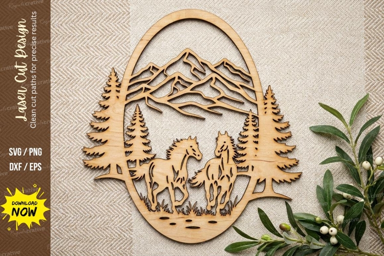 Mountain Deer Scene Laser Cut, deer svg, mountain deer svg,