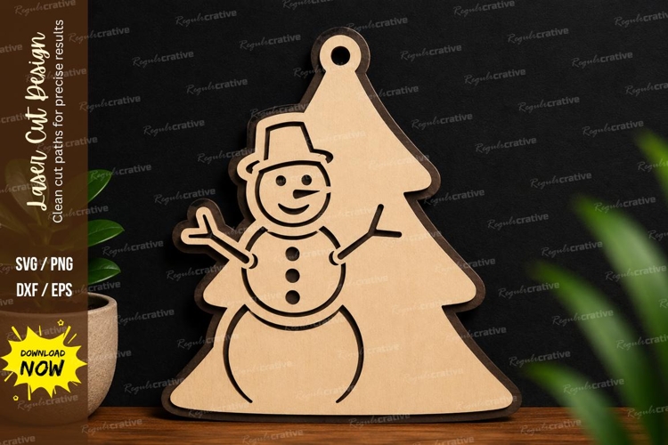 Snowman Christmas Tree Ornament laser cut svg File snowman example image 1